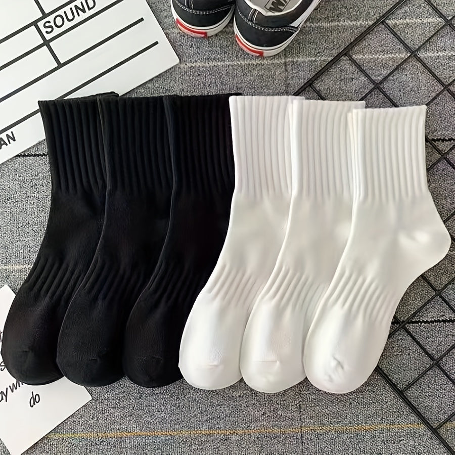 6 Pairs Solid Crew Socks