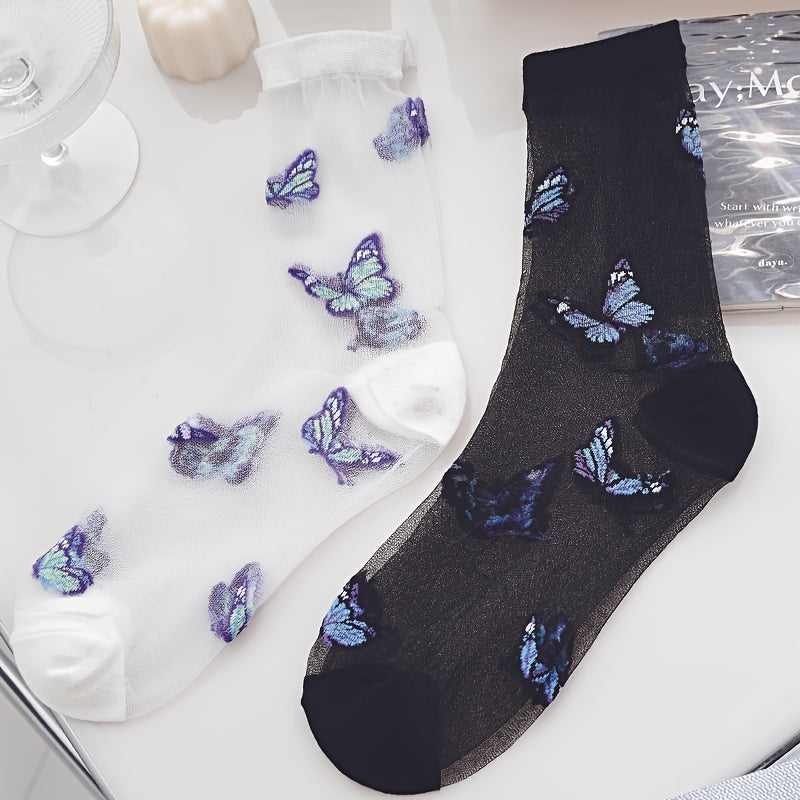 2 Pairs Butterfly Mesh Socks Socks