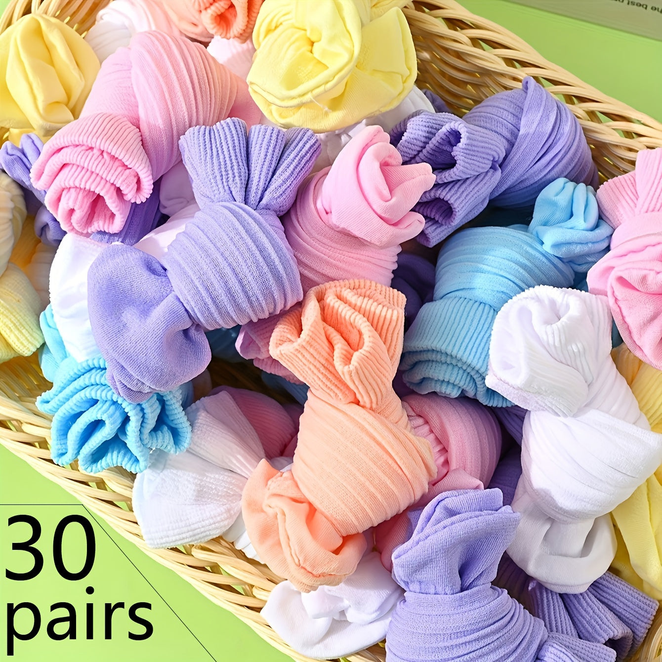30 Pairs Candy Colored Socks, Lightweight & Comfy