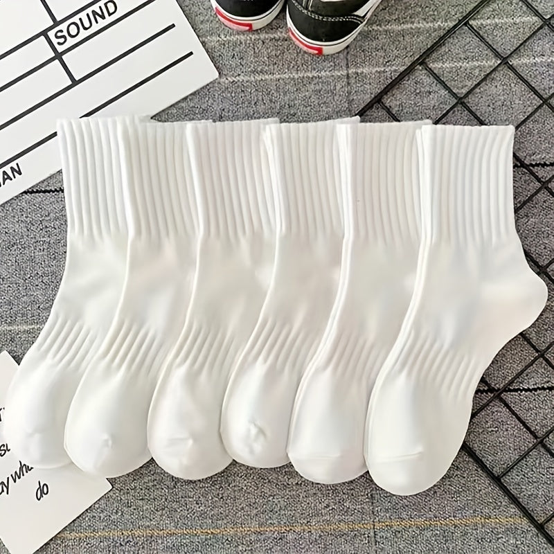 6 Pairs Solid Crew Socks