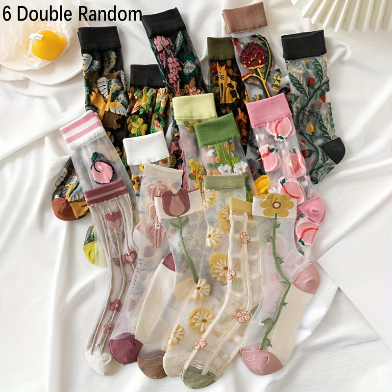 6 Pairs 3D Floral Socks