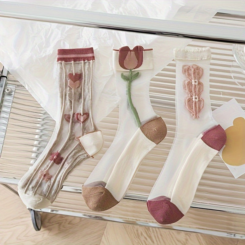 6 Pairs 3D Floral Socks