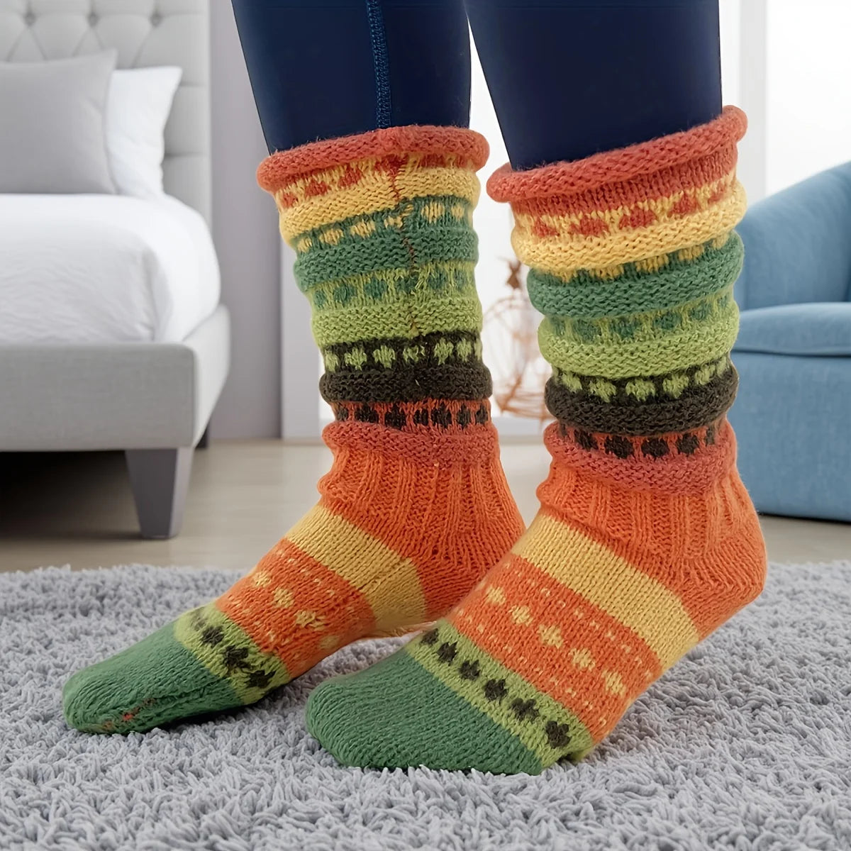 Trendy Winter  Colorful Striped Socks