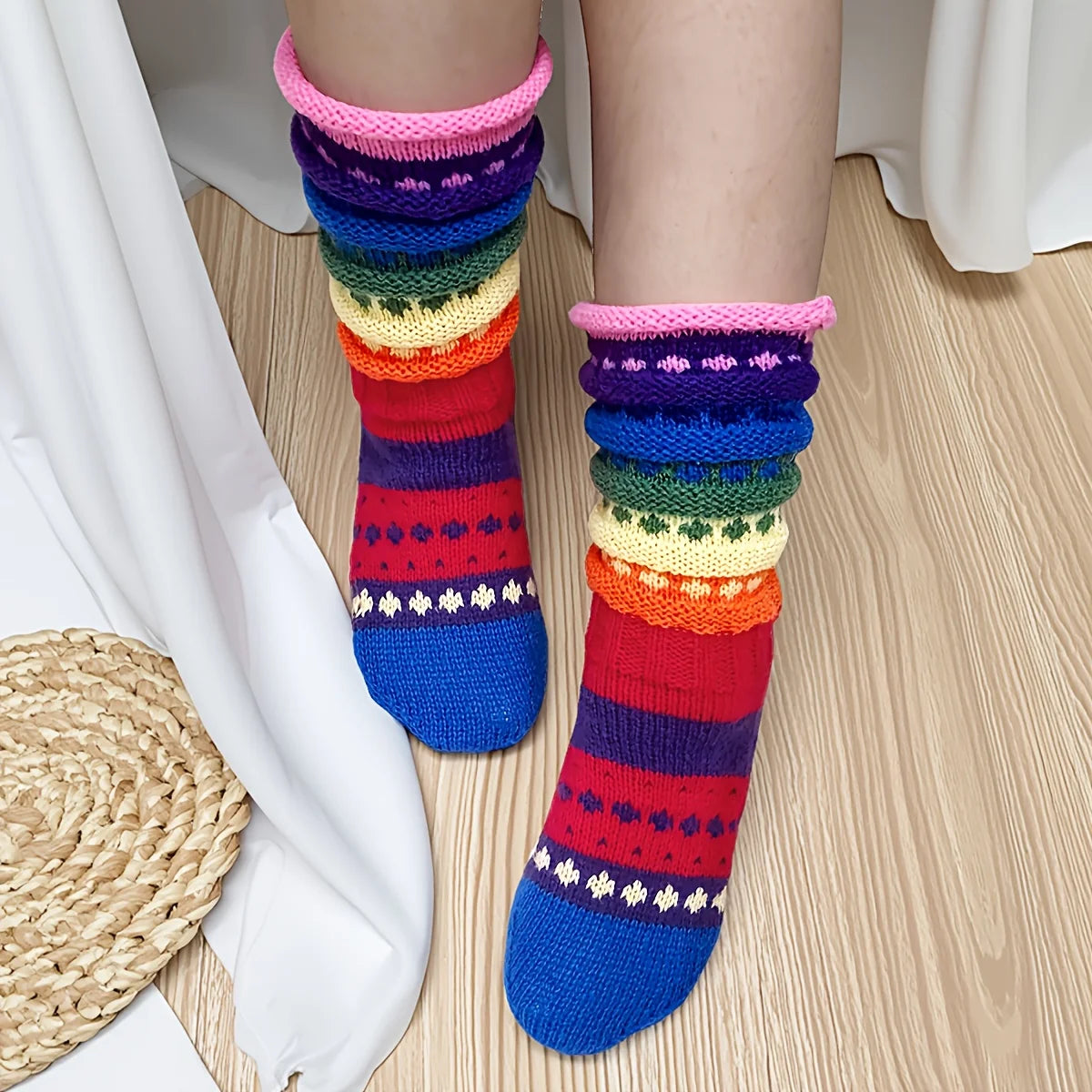 Trendy Winter  Colorful Striped Socks